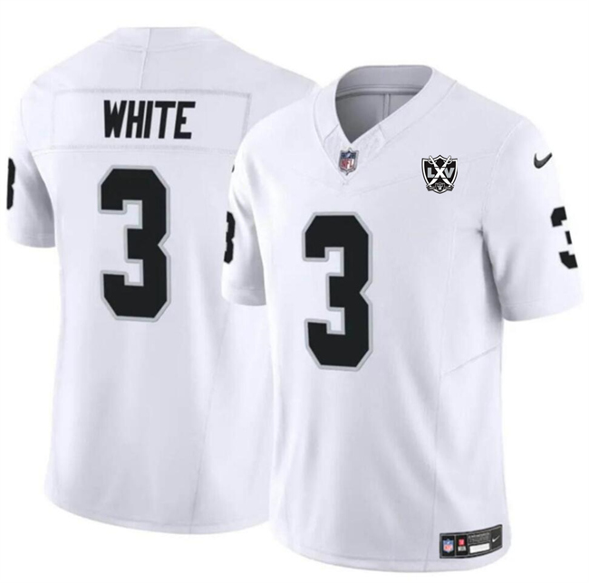 Men's Las Vegas Raiders #3 Zamir White White 2024 F.U.S.E 65th Anniversary Patch Vapor Football Stitched Jersey